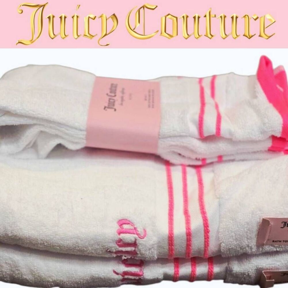 Juicy Couture Home Neon Border Signature Logo Oversized Bath & Hand Towel Set